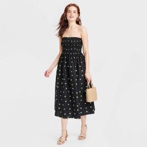 Women's Easy Summer Smocked Midi Sundress - A New Day™ Lemon Print Medium